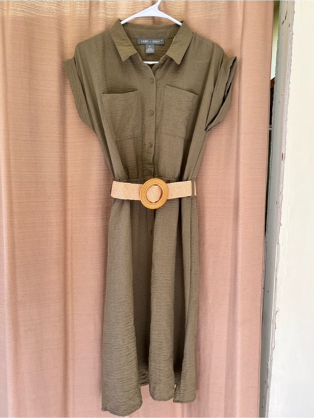 Lark + Grey Olive Midi Shirt Dress with Belt